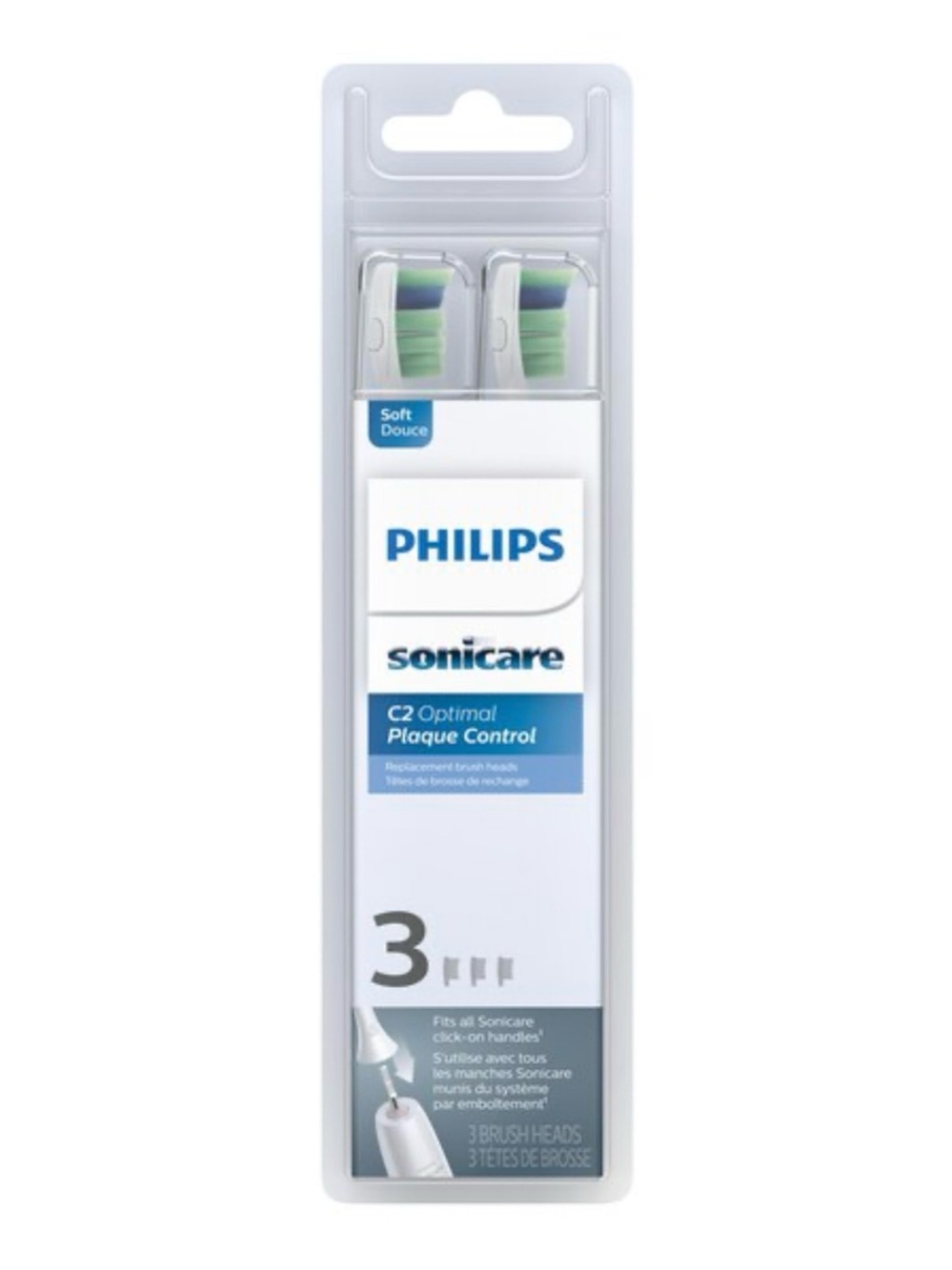 Philips Sonicare C2 Optimal Plaque Control Brush Heads 3 Pack White HX9023/65